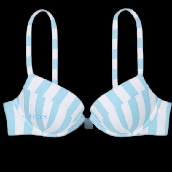 Victorias Secret Swim Sexy Tee Push up Padded Bikini top Aqua cabana stripe - Picture 2 of 5